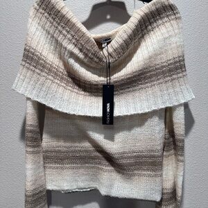 Fashion Nova Off-the-Shoulder Sweater in Cream and Brown Size XL